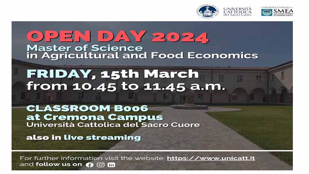 OPENDAY Master of Science in Agricultural and Food Economics – Faculty of Agricultural, food and environmental sciences